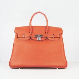 Hermes Birkin 35Cm Togo Leather Handbags Orange Silver